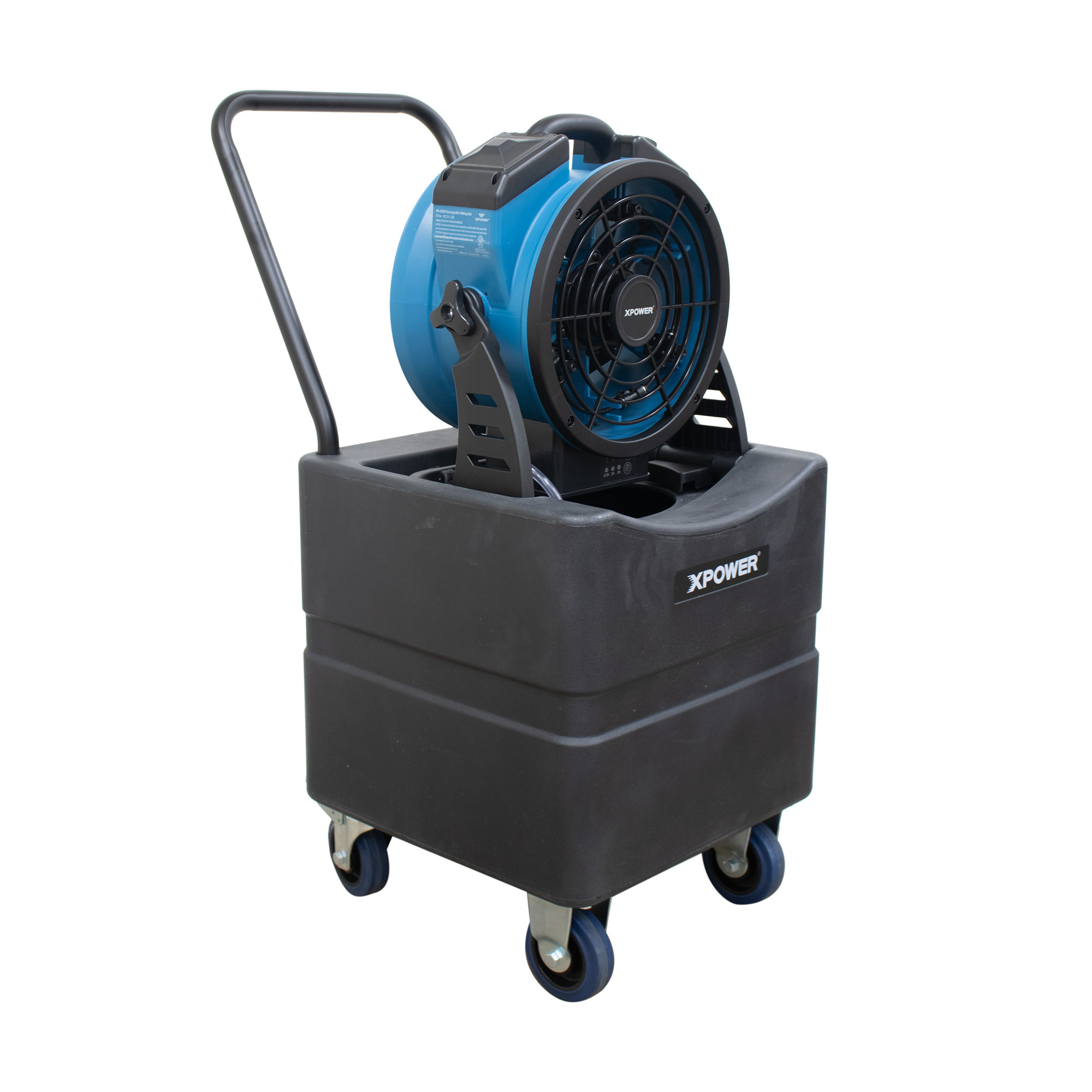 XPOWER Battery Operated Rechargeable Outdoor Cooling Misting Fan — 11in., Built-In Water Pump, Variable Speed, Includes 9.2-Gal. Water Reservoir Tank, Model# FM-65WBK